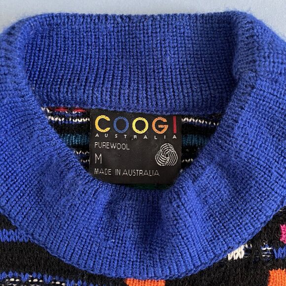 Vintage Coogi 100% Wool Rainbow Textured Striped 90's Crewneck Sweater - Picture 4 of 4